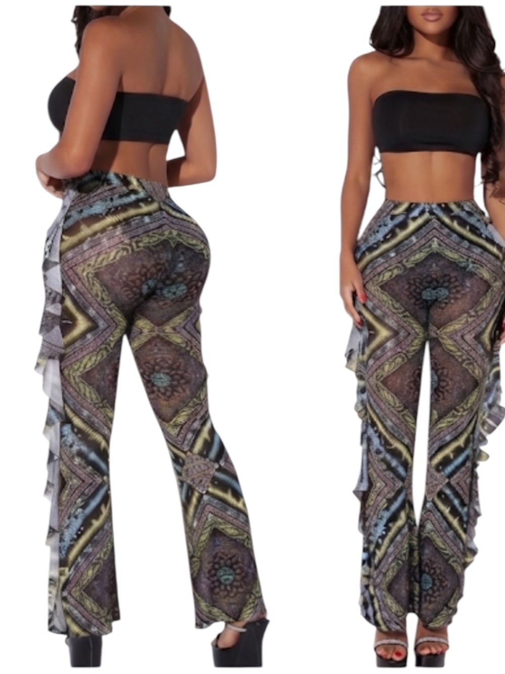 SHEIN SXY Scarf Print Ruffle Trim Mesh Pants Without Panty size M NWT